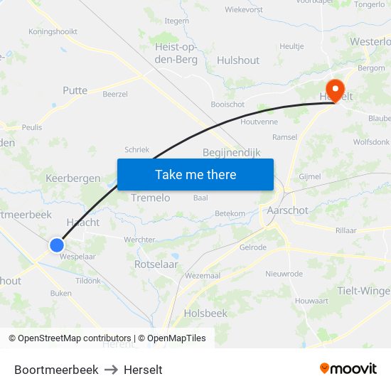 Boortmeerbeek to Herselt map