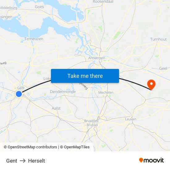 Gent to Herselt map