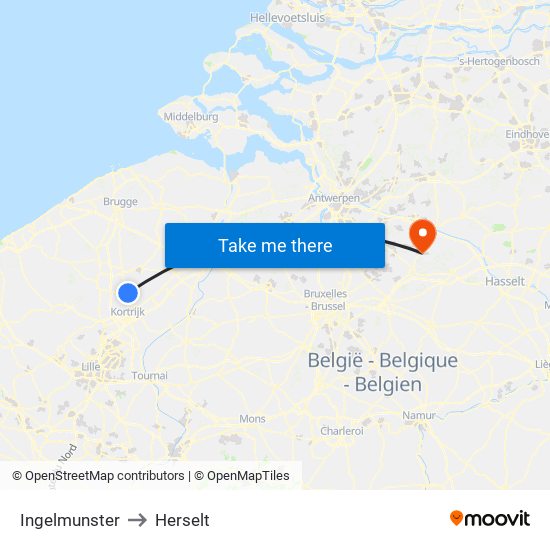 Ingelmunster to Herselt map