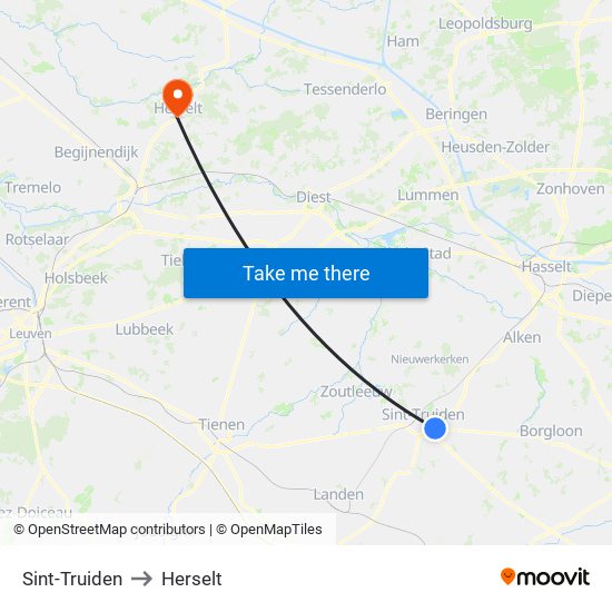 Sint-Truiden to Herselt map