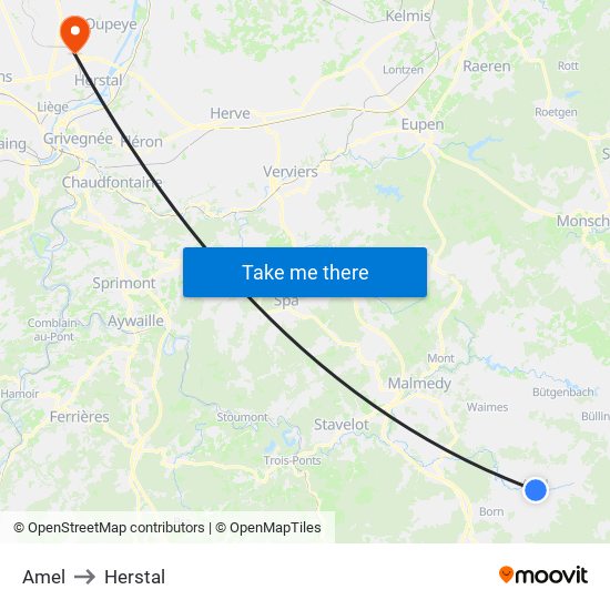 Amel to Herstal map