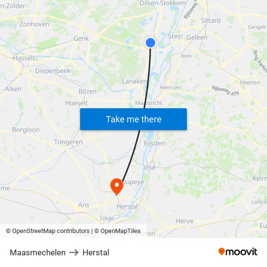 Maasmechelen to Herstal map