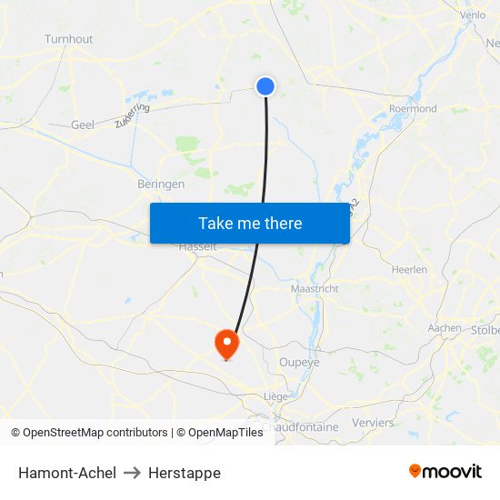 Hamont-Achel to Herstappe map