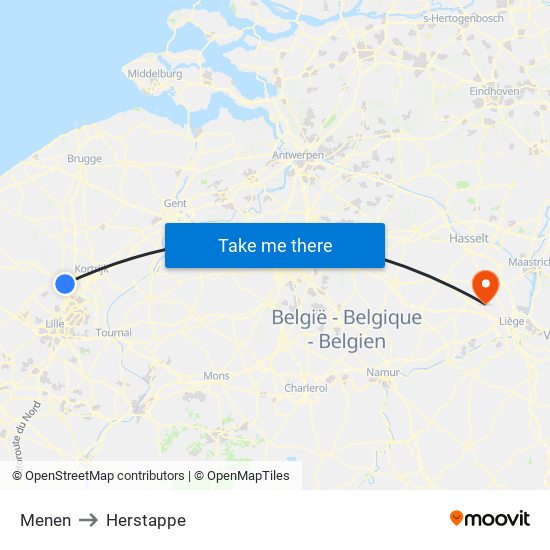 Menen to Herstappe map