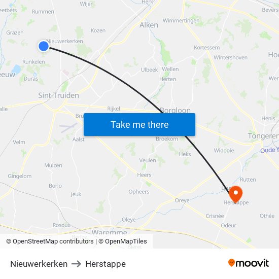 Nieuwerkerken to Herstappe map