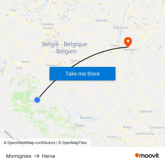 Momignies to Herve map