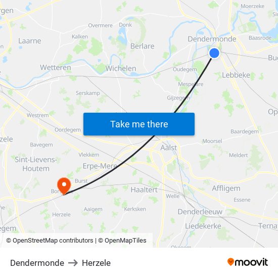 Dendermonde to Herzele map