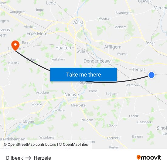 Dilbeek to Herzele map