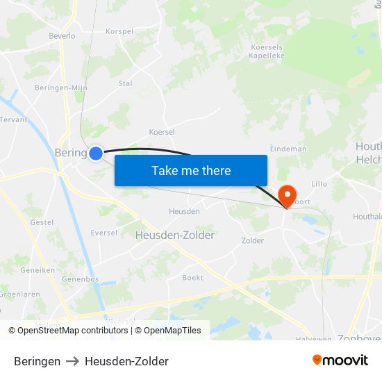 Beringen to Heusden-Zolder map