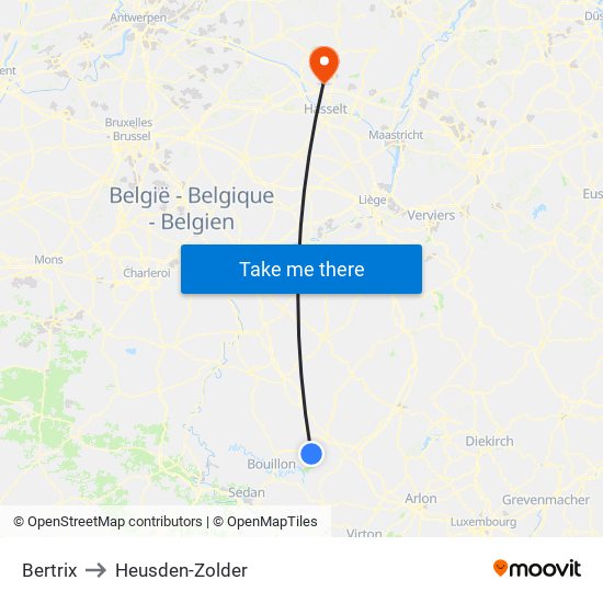 Bertrix to Heusden-Zolder map