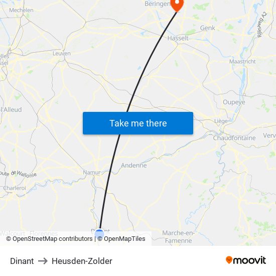 Dinant to Heusden-Zolder map