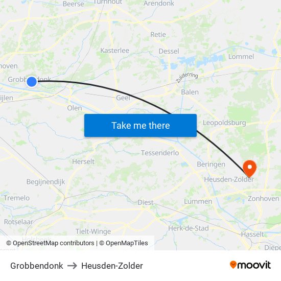 Grobbendonk to Heusden-Zolder map