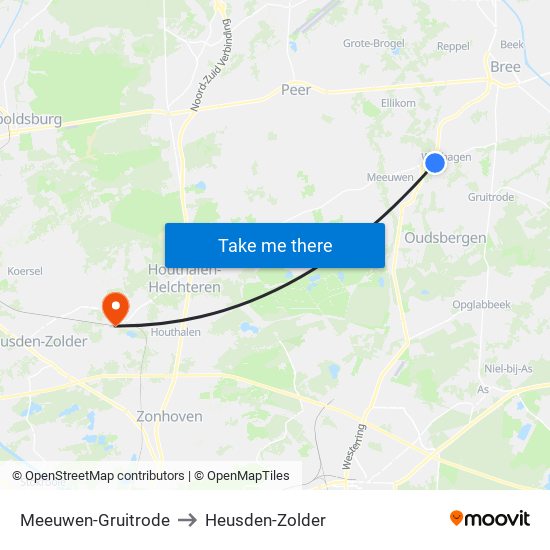 Meeuwen-Gruitrode to Heusden-Zolder map