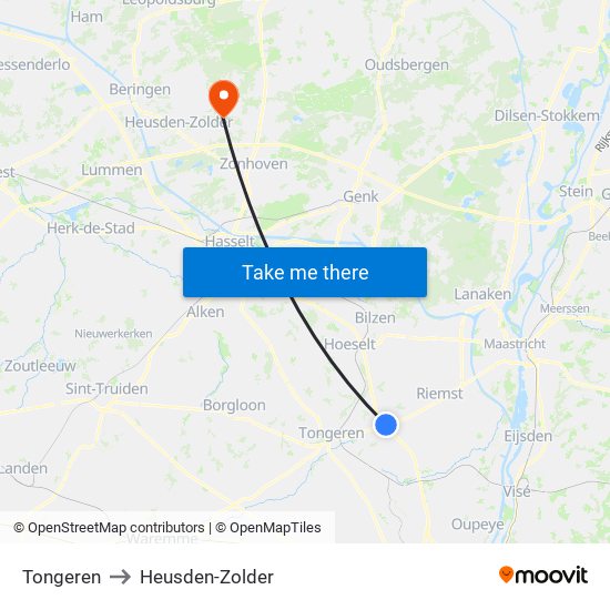 Tongeren to Heusden-Zolder map