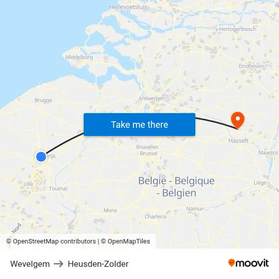 Wevelgem to Heusden-Zolder map