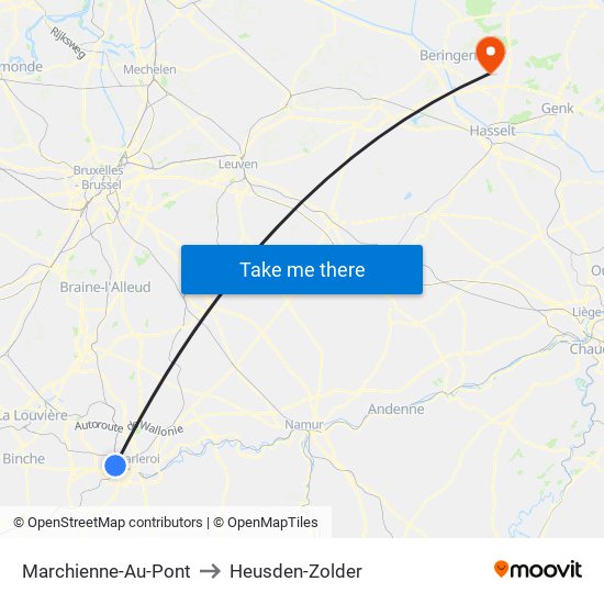 Marchienne-Au-Pont to Heusden-Zolder map