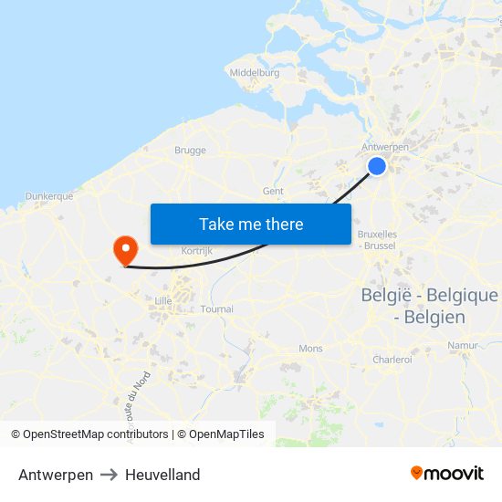 Antwerpen to Heuvelland map