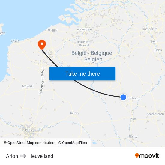Arlon to Heuvelland map