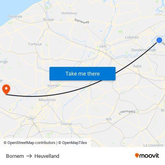 Bornem to Heuvelland map