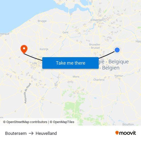 Boutersem to Heuvelland map