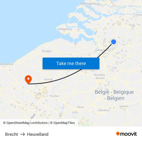 Brecht to Heuvelland map