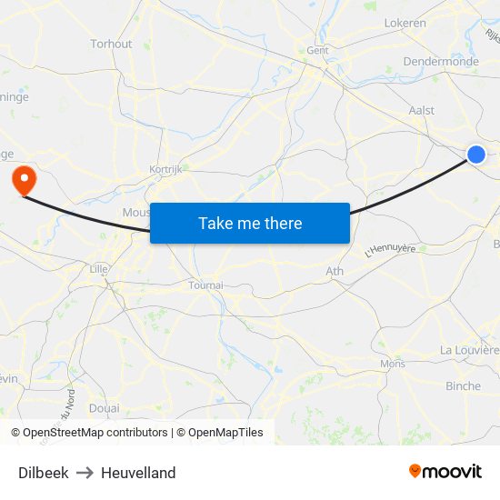 Dilbeek to Heuvelland map