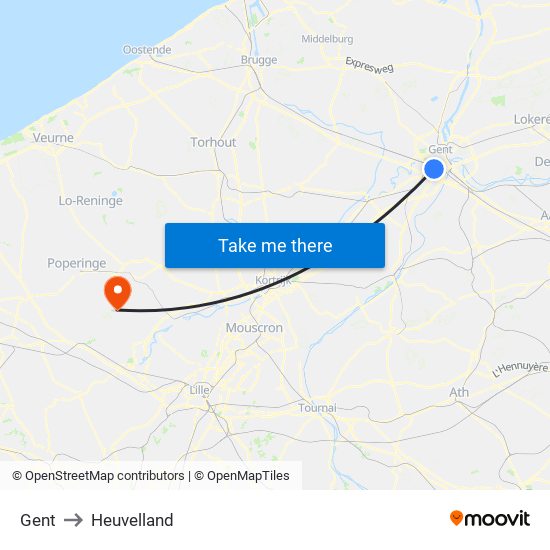 Gent to Heuvelland map