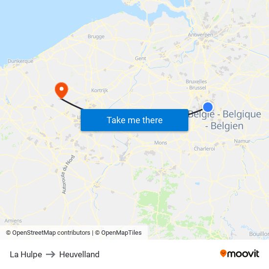 La Hulpe to Heuvelland map