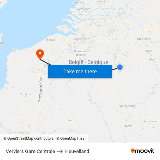 Verviers Gare Centrale to Heuvelland map