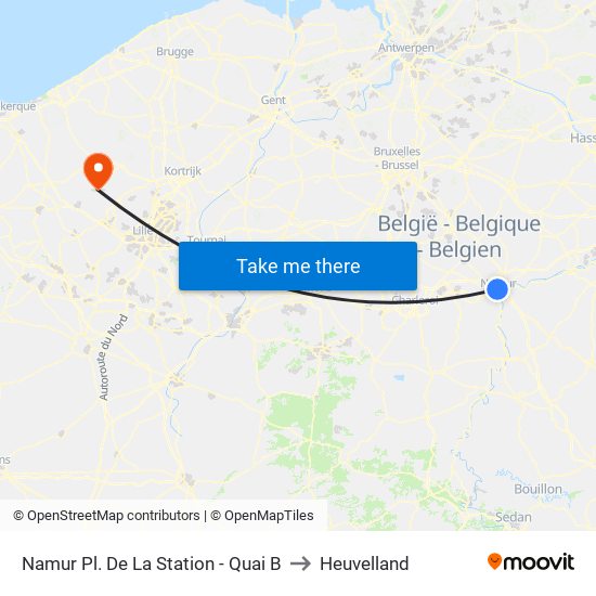 Namur Pl. De La Station - Quai B to Heuvelland map