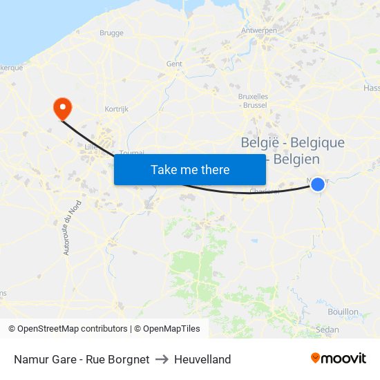 Namur Gare - Rue Borgnet to Heuvelland map