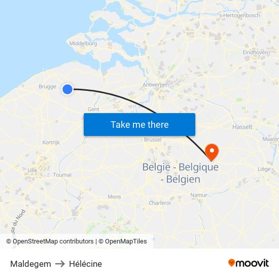 Maldegem to Hélécine map