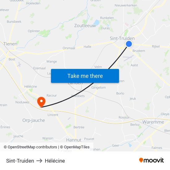 Sint-Truiden to Hélécine map