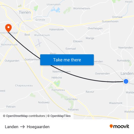 Landen to Hoegaarden map