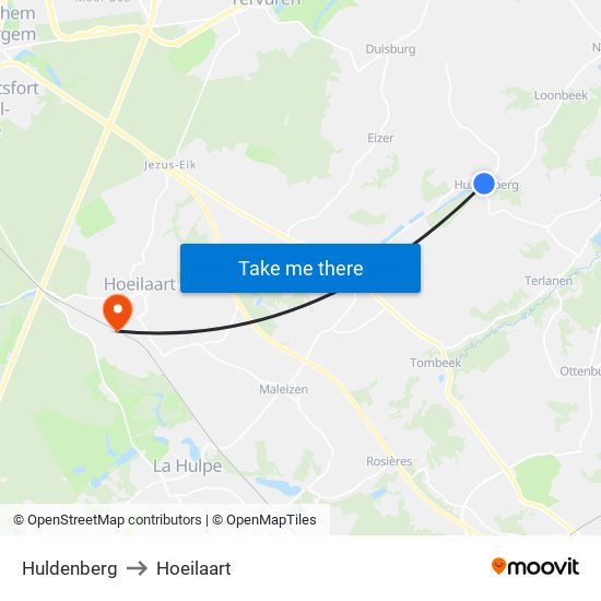 Huldenberg to Hoeilaart map