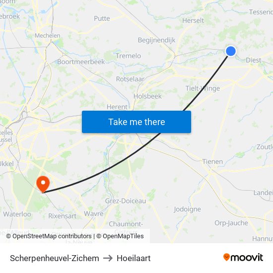 Scherpenheuvel-Zichem to Hoeilaart map