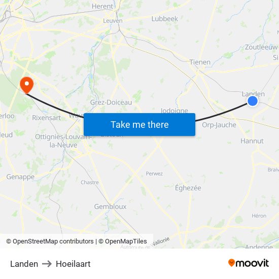 Landen to Hoeilaart map