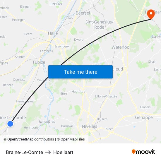 Braine-Le-Comte to Hoeilaart map