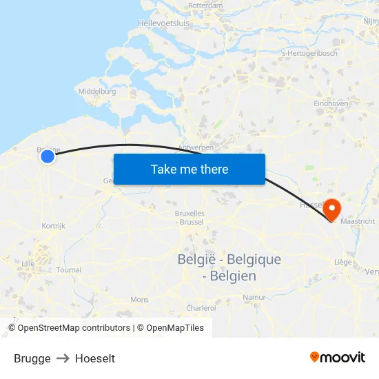 Brugge to Hoeselt map