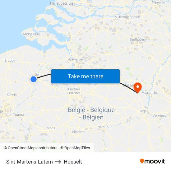 Sint-Martens-Latem to Hoeselt map