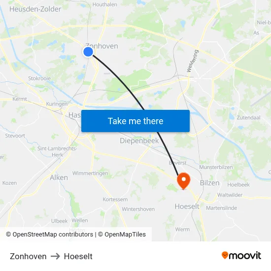 Zonhoven to Hoeselt map