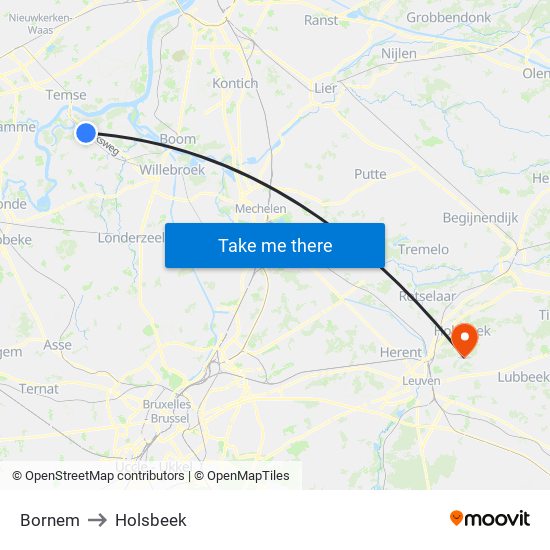 Bornem to Holsbeek map