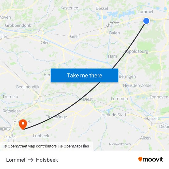 Lommel to Holsbeek map