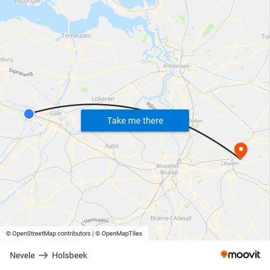 Nevele to Holsbeek map
