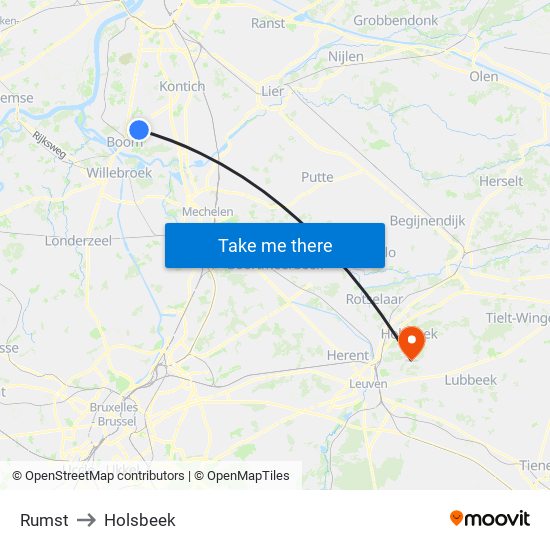 Rumst to Holsbeek map
