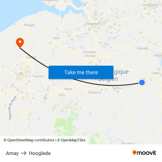 Amay to Hooglede map