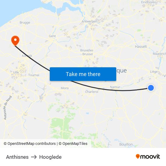 Anthisnes to Hooglede map