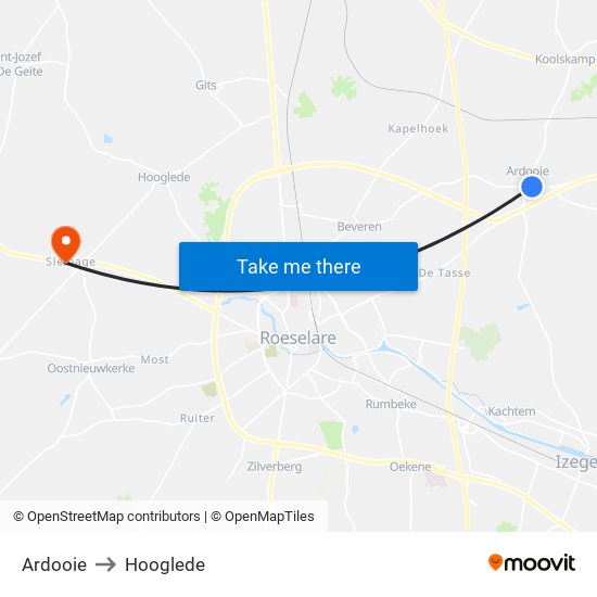 Ardooie to Hooglede map