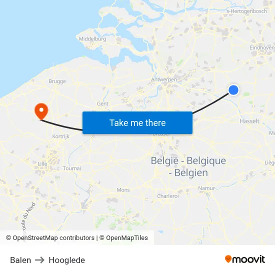 Balen to Hooglede map