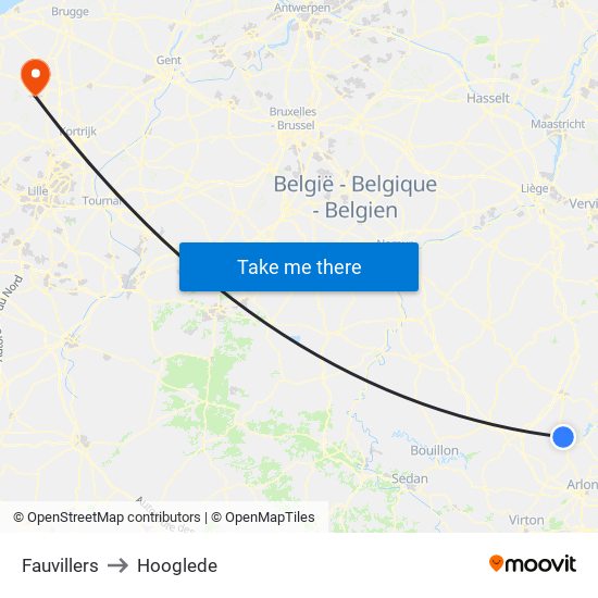 Fauvillers to Hooglede map